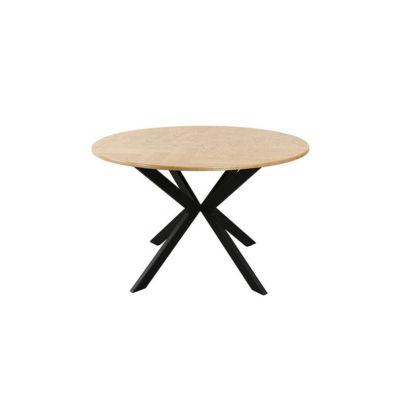 Foto van Eettafel rond visgraat ozzy bruin 120cm ronde eettafel