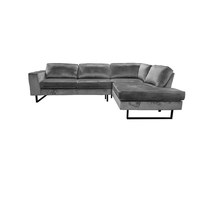 Foto van Hoekbank design puckerto 290cm bank velvet grijs hoek loungebank rechts bankstel