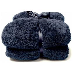 Foto van Droomtextiel teddy plaid donker blauw 150 x 200 cm - teddy deken - super zacht - warm en donzig - bank plaid