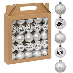Foto van Feeric christmas gedecoreerde kerstballen 25x- 6 cm - zilver/wit -kunststofa  - kerstbal