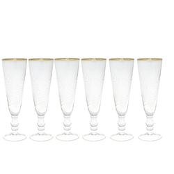 Foto van 6x champagneglazen set met gravering en gouden rand van greengate - handgemaakt (6 x 20 cm)