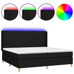 Foto van The living store boxspring bed - zwart - 203 x 203 x 118/128 cm - verstelbaar hoofdbord - kleurrijke led-verlichting -