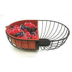 Foto van Fruitschaal/fruitmand metaal met inzetbakje zwart/rood 30 x 20 cm - fruitschalen