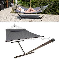 Foto van Vita5 hangmat met standaard 2 persoons - hangmatsets - tuin hangmat met spreidstok en frame - donker grijs -