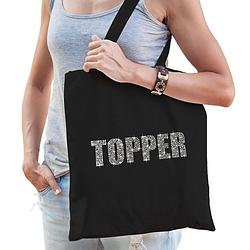 Foto van Glitter topper cadeau katoenen tas zwart rhinestones steentjes dames en heren - feest boodschappentassen