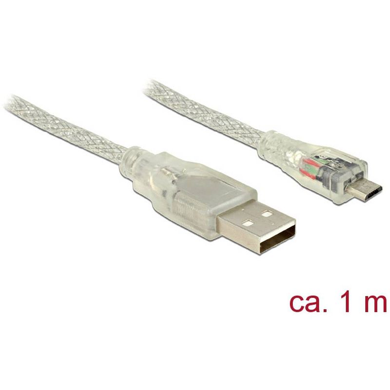 Foto van Delock usb-kabel usb 2.0 usb-a stekker, usb-micro-b stekker 1.00 m transparant met ferrietkern 83898