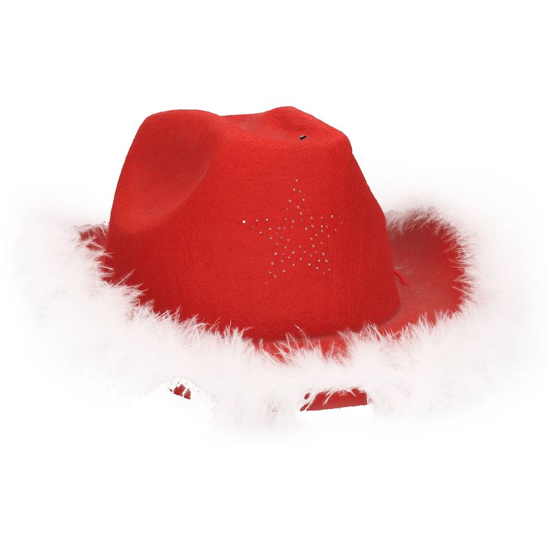 Foto van Kerst cowboyhoed - rood - met verlichting -a 25 x 37 cm -a volwassenen - verkleedhoofddeksels