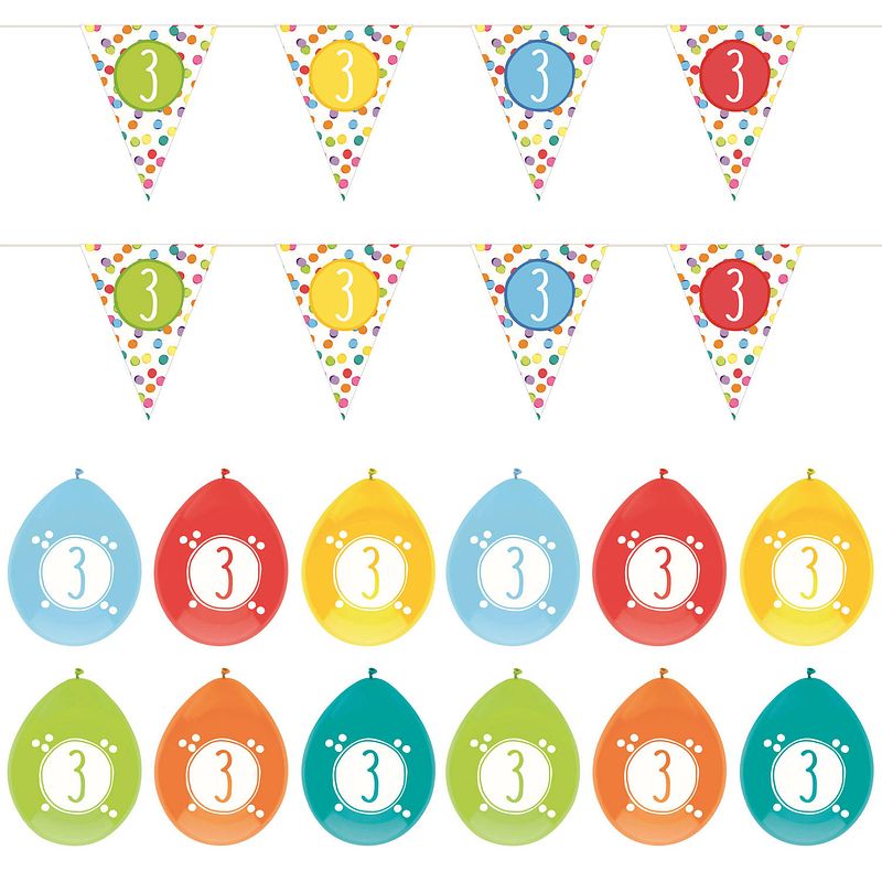 Foto van Leeftijd verjaardag 3 jaar geworden feestpakket vlaggetjes/ballonnen - feestpakketten