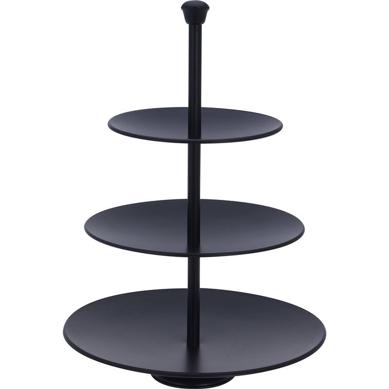 Foto van Zwarte etagere 3-laags rvs 36 cm - hightea/tapas/hapjes/amuses presenteren/serveren