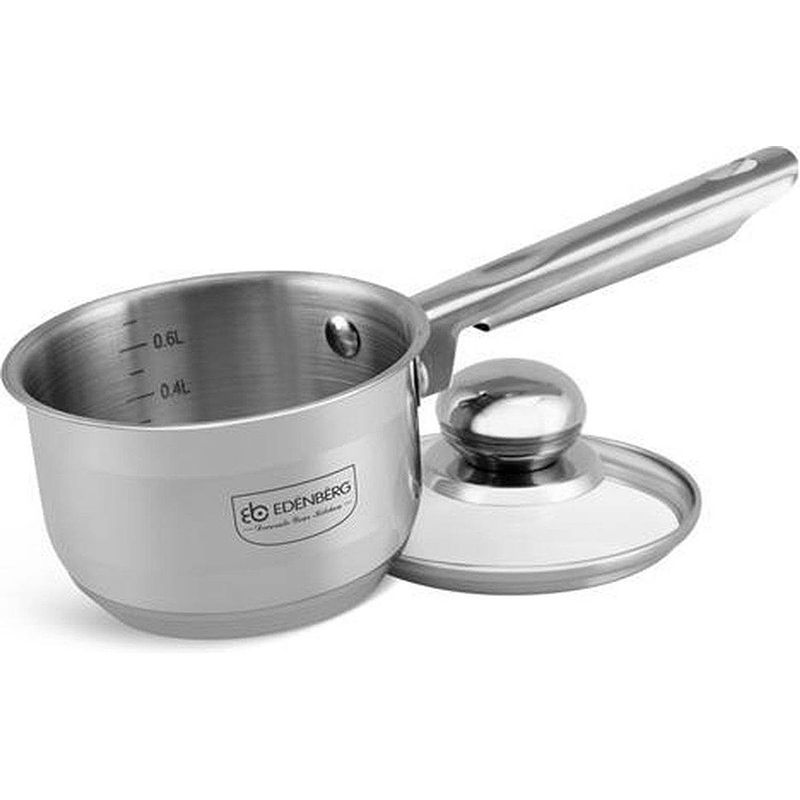 Foto van Edënbërg classic line - rvs steelpan met glazen deksel ø12 cm - 0.6 l - 5-laags bodem!