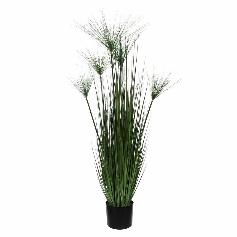 Foto van Kunstgras/gras kunstplant met papyrus pluimen - groen h127 x d17 cm - op stevige plug - kunstplanten