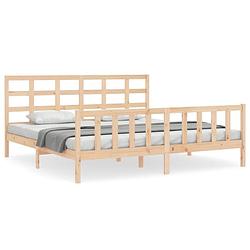 Foto van The living store houten bedframe - massief grenenhout - 205.5x185.5x100cm - multiplex lattenbodem