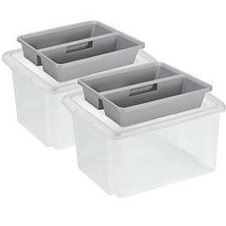 Foto van Sunware 2x opslagboxen kunststof 32 liter transparant 45 x 36 x 24 cm met deksel en organiser tray - opbergbox