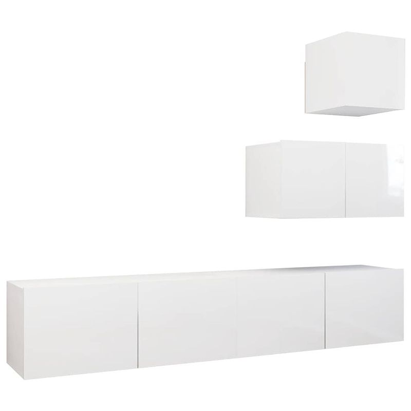 Foto van The living store televisiemeubelset hangend - hoogglans wit - spaanplaat - hifi - 30.5x30x30cm - 60x30x30cm -