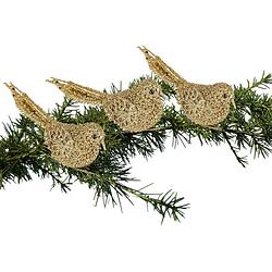 Foto van 3x kerstboomversiering glitter gouden vogeltjes op clip 12 cm - kersthangers