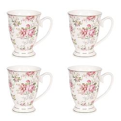 Foto van Haes deco - mokken set van 4 - 11x8x10 cm / 300 ml - met bloemen - mok