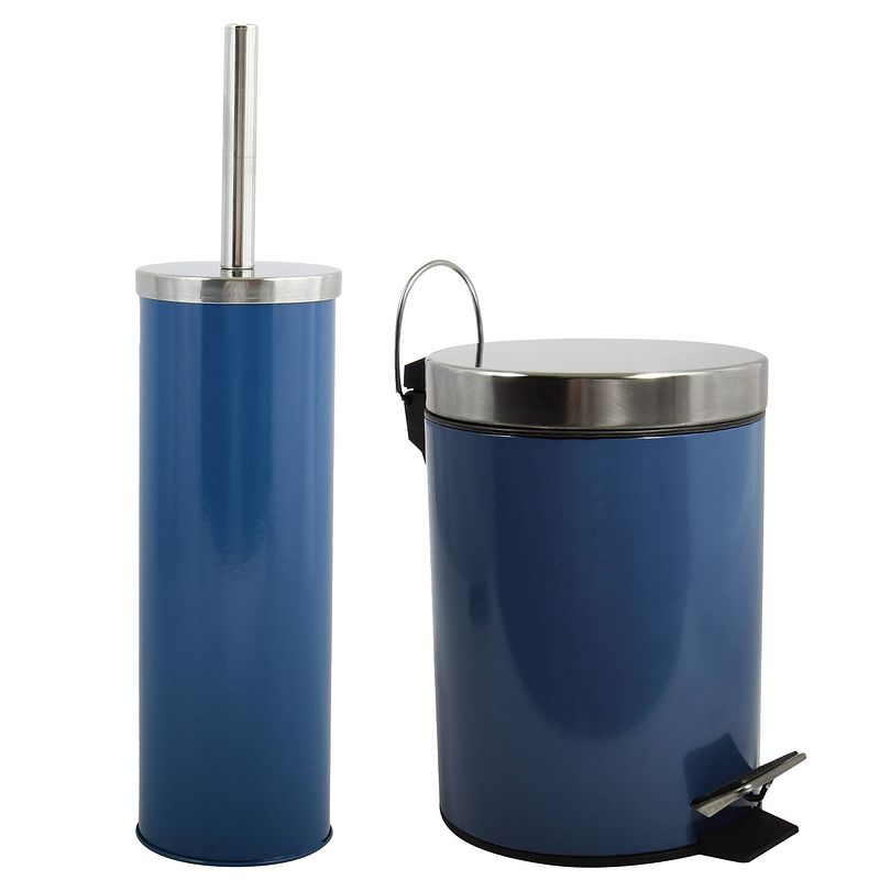 Foto van Msv toiletborstel in houder 38 cm/pedaalemmer 3l set moods - metaal - blauw - badkameraccessoireset