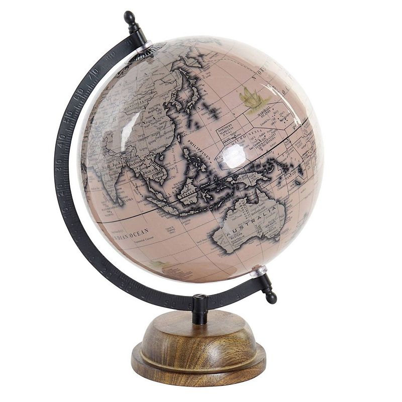 Foto van Decoratie wereldbol/globe roze op metalen voet 21 x 30 cm - wereldbollen