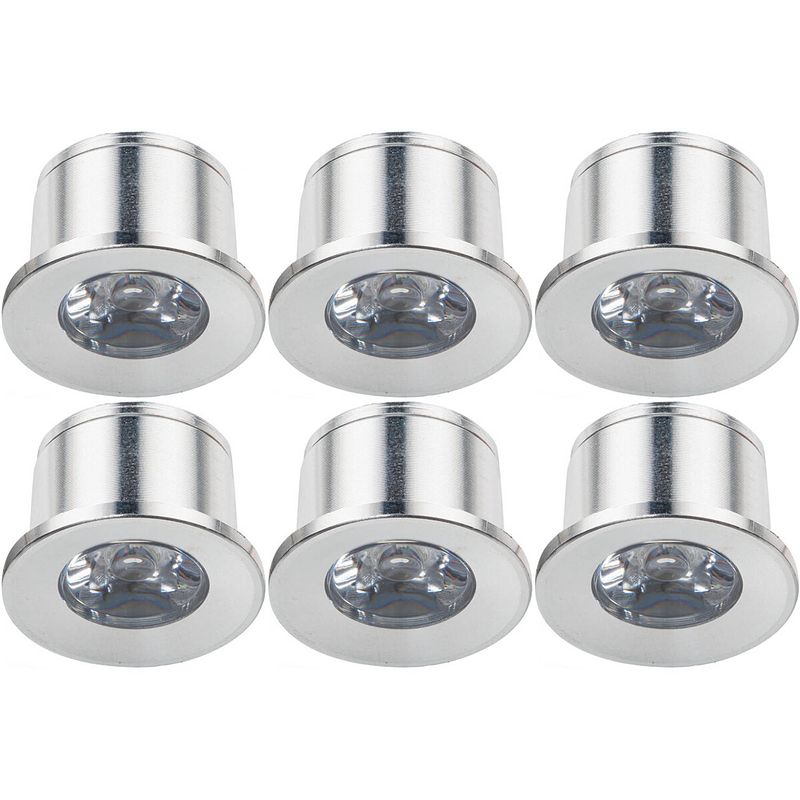 Foto van Led veranda spot verlichting 6 pack - 1w - warm wit 3000k - inbouw - rond - mat zilver - aluminium - ø31mm