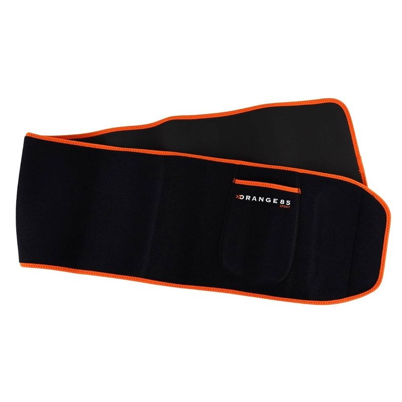 Foto van Orange85 waist trainer - zweetband buik - afvallen - oranje - afslankband - one-size - 113cm - neopreen