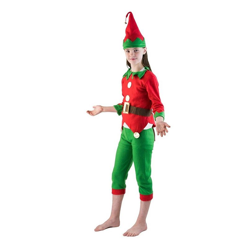 Foto van Bodysocks verkleedkostuum elf meisjes rood/groen 7-9 jaar