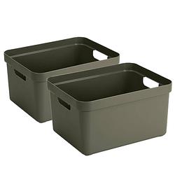 Foto van 2x stuks donkergroene opbergboxen/opbergmanden 32 liter kunststof - opbergbox