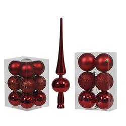 Foto van Kerstversiering set kerstballen met piek rood 6 - 8 cm - pakket van 36x stuks - kerstbal