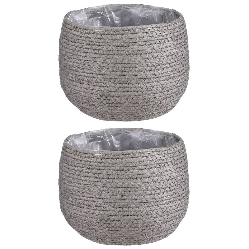 Foto van 2x stuks naturel grijs rotan planten pot mand van gedraaid jute/riet h19 en d22 cm - plantenpotten