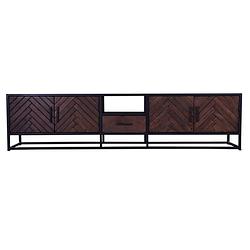 Foto van Giga meubel tv meubel bruin visgraat - mangohout - 210cm - kast isa