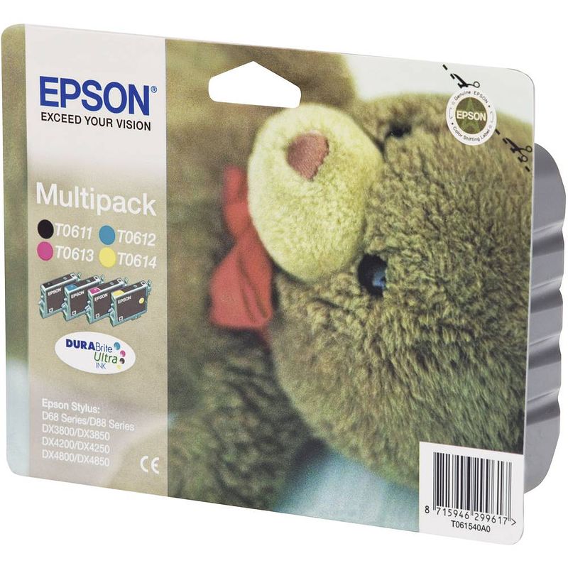 Foto van Epson inkt t0615 origineel combipack zwart, cyaan, magenta, geel c13t06154010