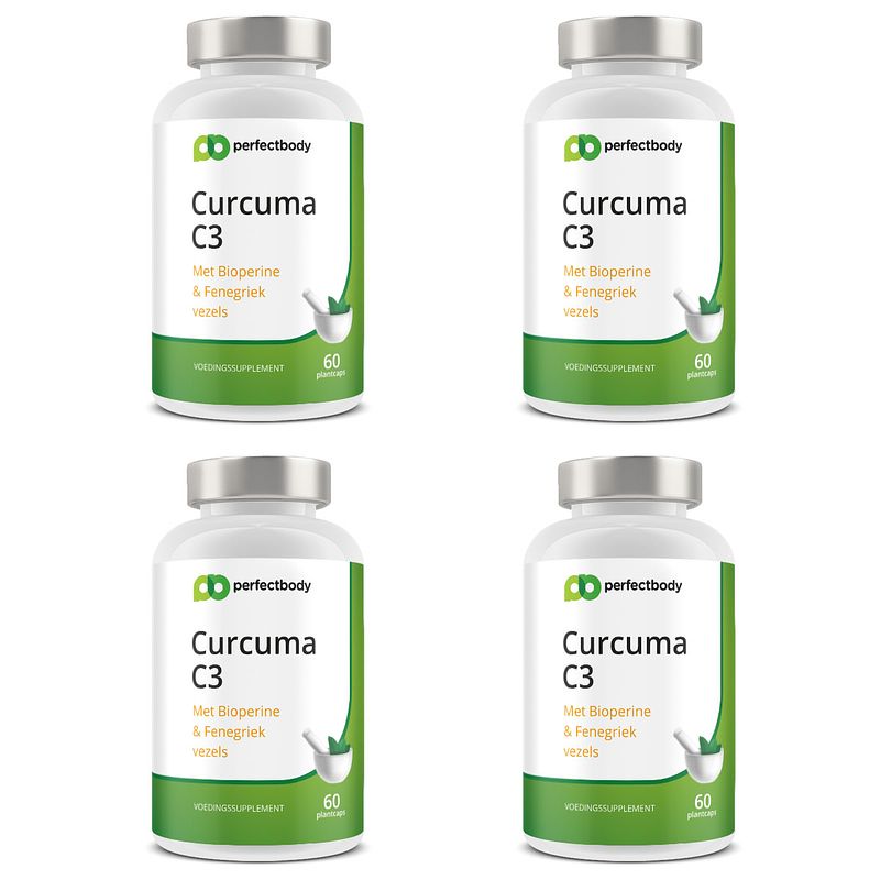 Foto van Perfectbody curcuma (kurkuma) capsules 4-pack - 240 plantcaps