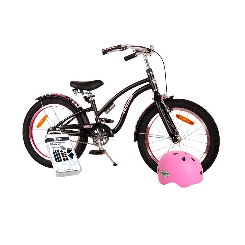 Foto van Volare kinderfiets miracle cruiser - 18 inch - mat zwart - met fietshelm en accessoires