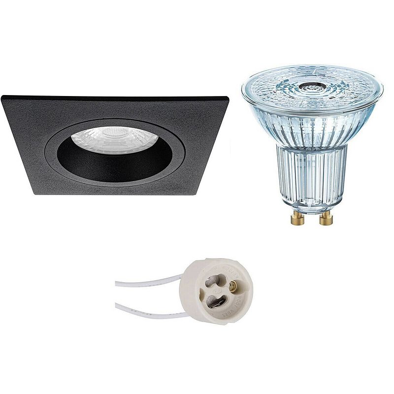 Foto van Led spot set - osram parathom par16 927 36d - pragmi rodos pro - gu10 fitting - dimbaar - inbouw vierkant - mat zwart -