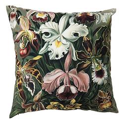 Foto van Clayre & eef kussenhoes 45*45 cm groen wit polyester vierkant bloemen sierkussenhoes kussen groen sierkussenhoes kussen