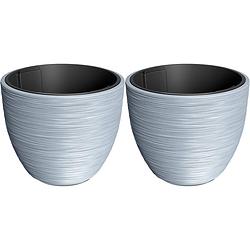 Foto van Prosperplast plantenpot/bloempot furu stripes - 2x - buiten/binnen - kunststof - lichtgrijs - d47 x h47 cm - plantenpott