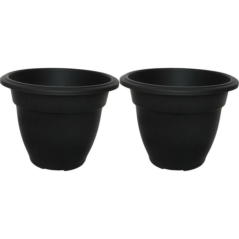 Foto van Buiten plantenpot/bloempot/planter - 2x - zwart - kunststof - d30 x h23 cm - plantenpotten