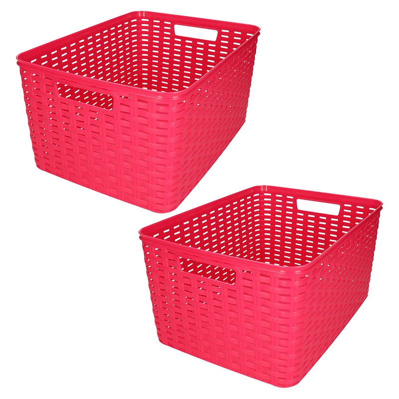 Foto van Plasticforte opbergmand/kastmandje - 2x - 18 liter - fuchsia roze - kunststof - 28 x 38 x 19 cm - opbergbox