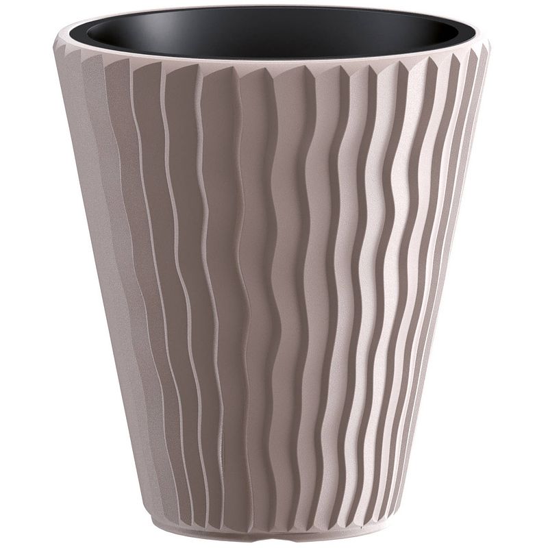 Foto van Prosperplast plantenpot/bloempot sand waves - buiten/binnen - kunststof - beige - d39 x h43 cm - plantenpotten