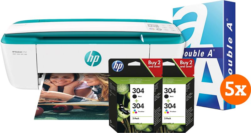 Foto van Hp deskjet 3762 + 2 sets extra inkt + 2500 vellen a4 papier