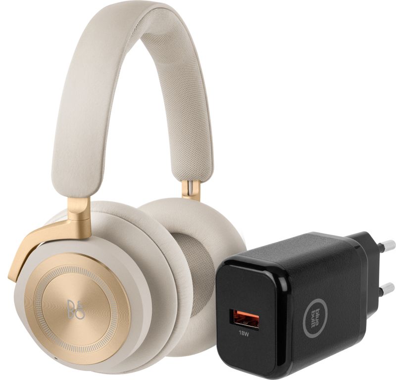 Foto van Bang & olufsen beoplay hx goud + bluebuilt quick charge oplader met usb a poort 18w zwart