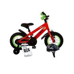 Foto van Volare kinderfiets rocky - 12 inch - rood/groen - met fietshelm & accessoires