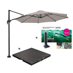 Foto van Garden impressions hawaii zweefparasol s ø300 - donker grijs/zand met 60 kg parasolvoet en parasolhoes