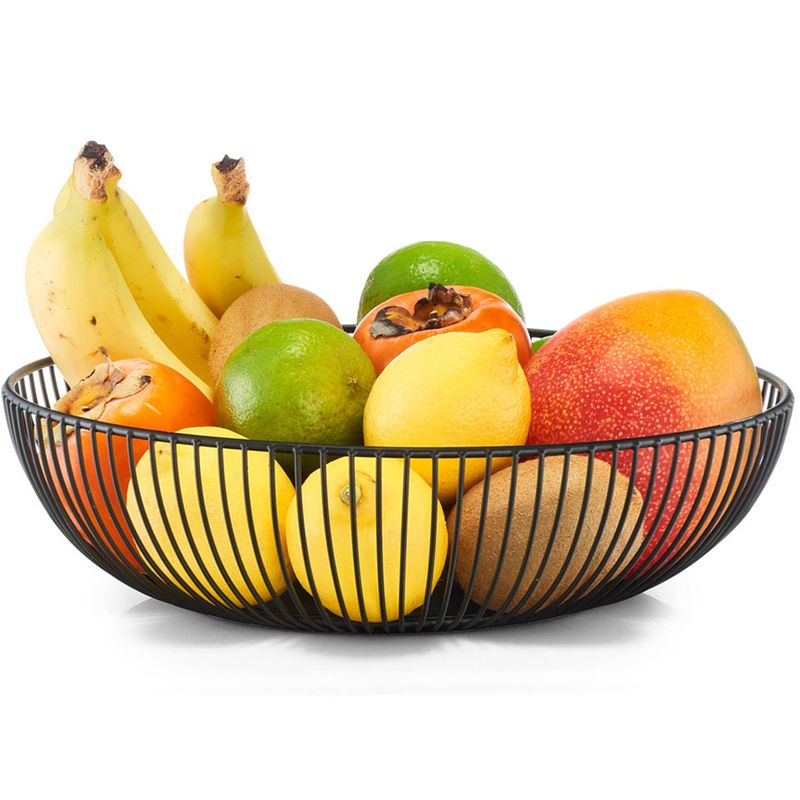 Foto van Ronde fruitschaal/fruitschalen van metaal zwart 28 cm - fruitschalen