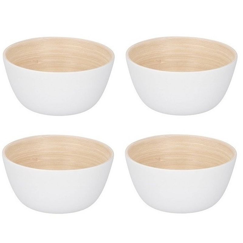 Foto van 4x bamboe snack schaaltjes wit 12 cm - snack en tapasschalen