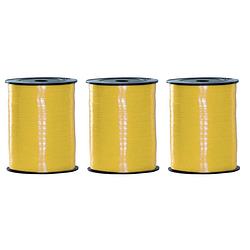 Foto van 3x rollen geel cadeau sier lint 500 meter x 5 milimeter breed - cadeaulinten