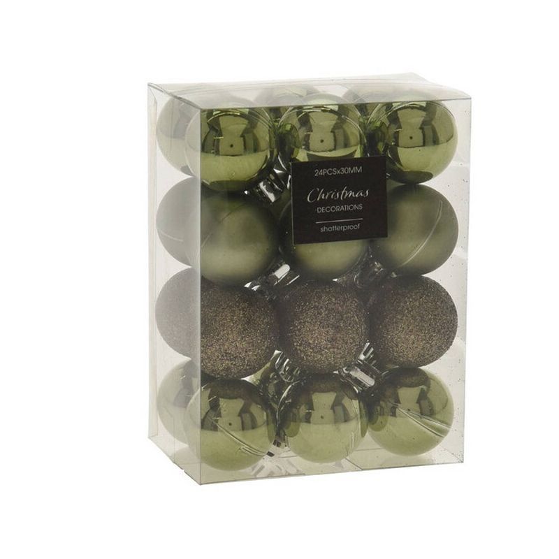 Foto van 24x stuks mini kerstballen mix groen tinten kunststof 3 cm - kerstbal