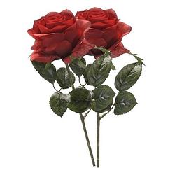 Foto van 2x rode rozen simone kunstbloemen 45 cm - kunstbloemen