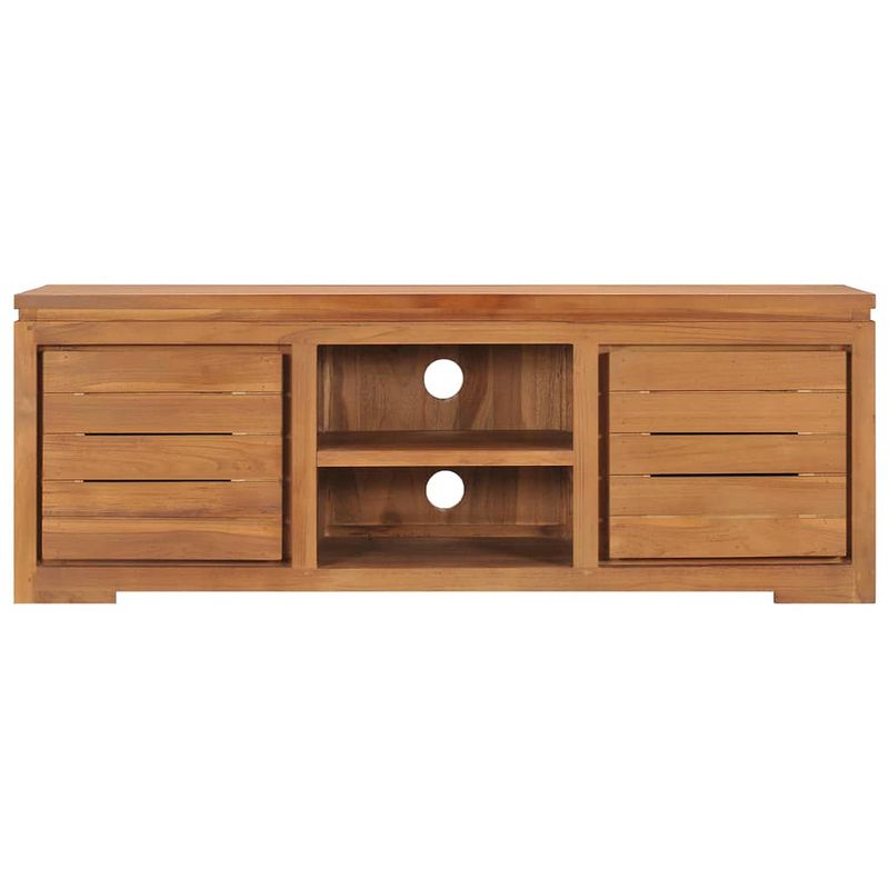 Foto van The living store teak tv-meubel - 110 x 30 x 40 cm - rustieke stijl - massief teakhout - 2 deuren - 2 vakken