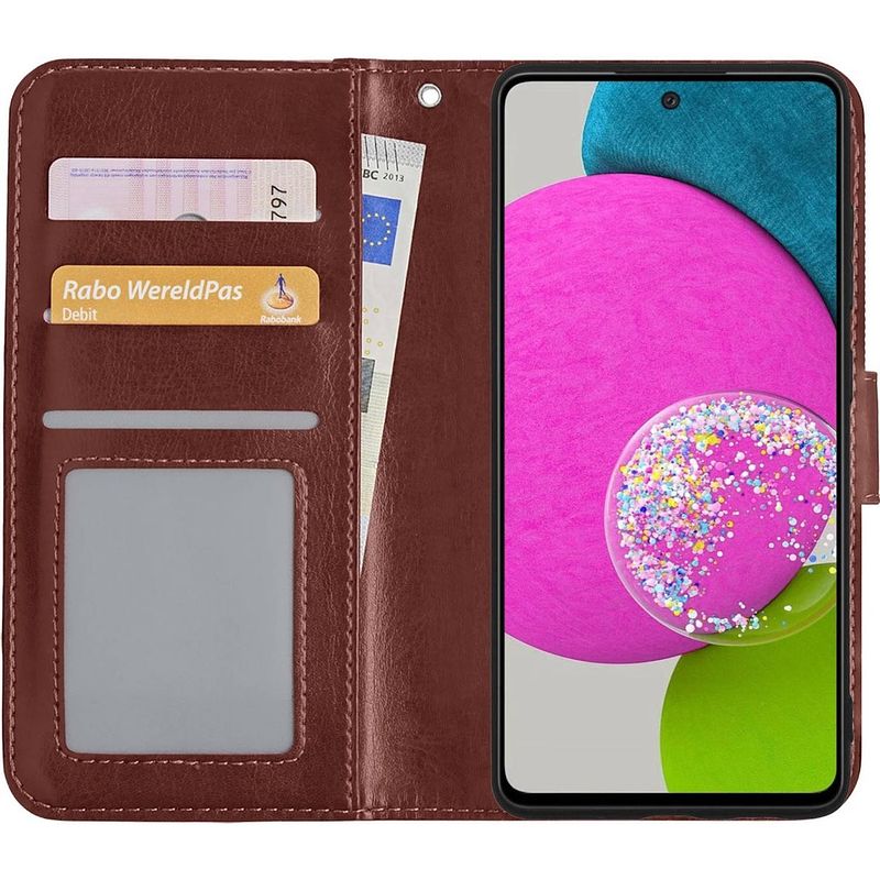 Foto van Basey samsung galaxy a52 hoesje book case kunstleer cover hoes samsung galaxy a52-bruin