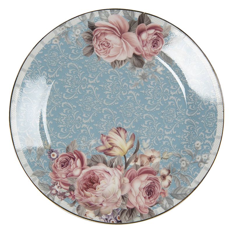 Foto van Clayre & eef servies ontbijtbord ø 18*2 cm blauw porselein bloemen eetbord gebaksbordje blauw eetbord gebaksbordje